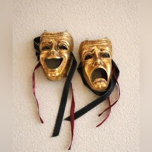 Wayne Kleski Muse of Comedy and Muse of Tragedy theatre masks pair